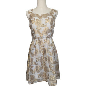 Huesday Women's Medium Gold White Dress Floral Embroidered Sleeveless Party